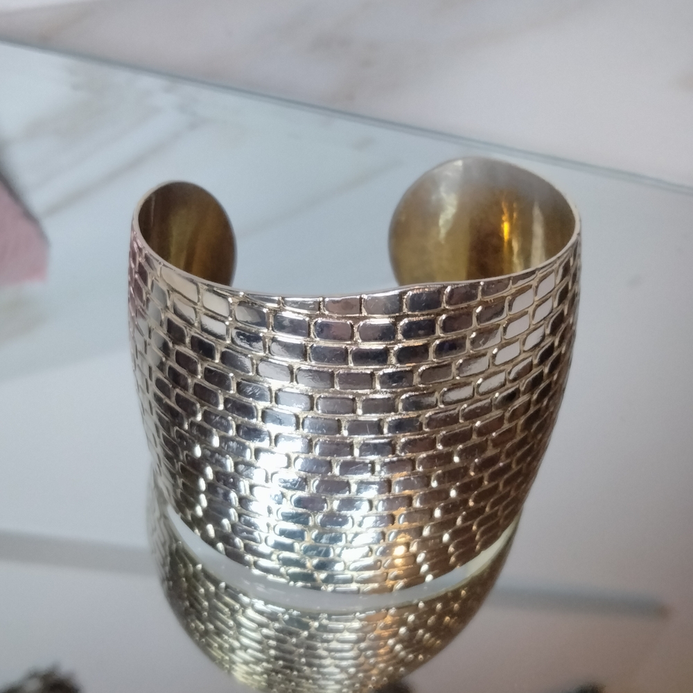 Cuff Silver and Gold Textured  Bracelet - Picture 2 of 7